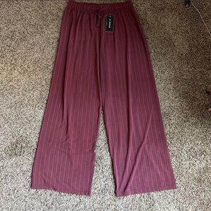 Striped Burgundy Wide-Leg Pants